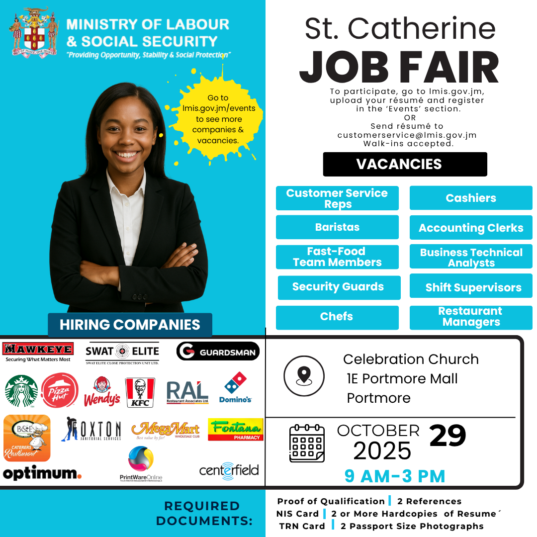 Date: October 29,2025  Location: Celebration Church, 1E Pormore Mall, St.Catherine   Time: 9:00am - 3:00pm 